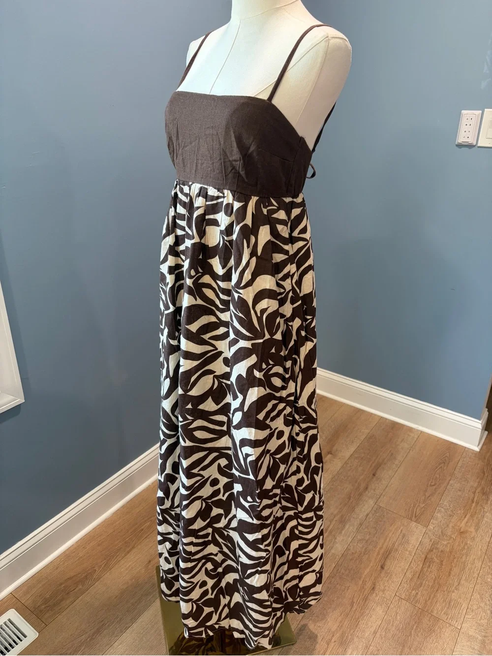 Abercrombie & Fitch Brown Cream Linen Blend Abstract Floral Maxi